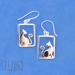 Cats Earrings Sterling Silver Pink Gold Plated on blue