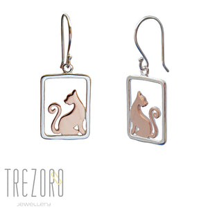 Cats Earrings Sterling Silver Pink Gold Plated on white